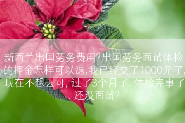 新西兰出国劳务费用?出国劳务面试体检的押金怎样可以退,我已经交了1000元了,现在不想去可, 过了3个月了. 体检完事了. 还没面试?