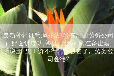 最新外经证管理办法?我在出国劳务公司已经面试成功,签证己经办理,准备出境,听说那�里工资不行，不想去了，劳务公司会给?