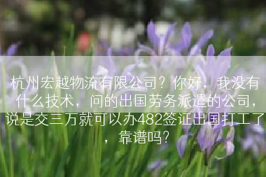 杭州宏越物流有限公司？你好，我没有什么技术，问的出国劳务派遣的公司，说是交三万就可以办482签证出国打工了，靠谱吗？