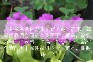司机劳务合同范本免费下载？跪求：驾驶员雇佣合同范本我买了一辆车，需要雇佣一个司机，请高手指点一下，给写个专门用于雇佣司机的合同范本，谢谢啦。？