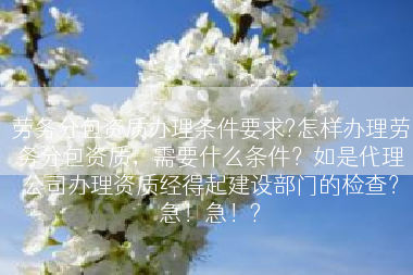 劳务分包资质办理条件要求?怎样办理劳务分包资质，需要什么条件？如是代理公司办理资质经得起建设部门的检查？急！急！?