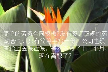 简单的劳务合同模板?没有签订正规的劳动合同，只有简单手写一份，公司也没有给上医保社保，差不多做了十一个月，现在离职了?