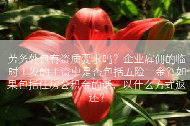 劳务外包有资质要求吗？企业雇佣的临时工发的工资中是否包括五险一金？如果包括住房公积金的话，以什么方式返还？