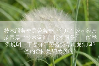 技术服务费是劳务费吗？现在公司经营范围是“技术咨询，技术服务”，能举例说明一下怎样开劳务费专用发票吗？签的合同是纯劳务的？