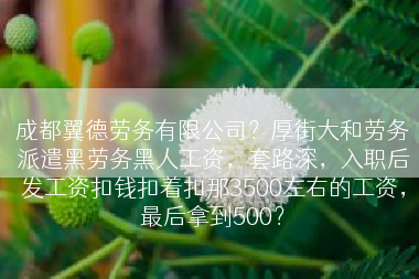 成都翼德劳务有限公司？厚街大和劳务派遣黑劳务黑人工资，套路深，入职后发工资扣钱扣着扣那3500左右的工资，最后拿到500？
