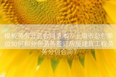 模板劳务分包合同范本？上海市总包单位如何和分包劳务签订房屋建筑工程劳务分包合同？