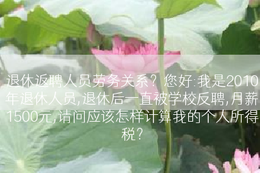 退休返聘人员劳务关系？您好:我是2010年退休人员,退休后一直被学校反聘,月薪1500元,请问应该怎样计算我的个人所得税？