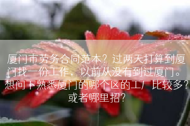 厦门市劳务合同范本？过两天打算到厦门找一份工作，以前从没有到过厦门。 想问下熟悉厦门的哪个区的工厂比较多？或者哪里招？