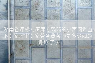 湖南省评标专家库（弱弱的小声问调查下专家评审专家劳务费各地是多少如题 谢谢了）