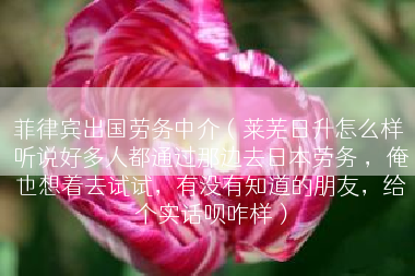 菲律宾出国劳务中介（莱芜日升怎么样 听说好多人都通过那边去日本劳务 ，俺也想着去试试，有没有知道的朋友，给个实话呗咋样）
