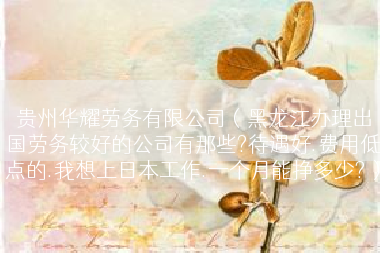 贵州华耀劳务有限公司（黑龙江办理出国劳务较好的公司有那些?待遇好.费用低点的.我想上日本工作.一个月能挣多少?）