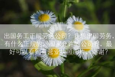 出国务工正规劳务公司？我想出国劳务，有什么正规的，国家允许的公司呢，最好可以看到有营业执照图片，谢谢？