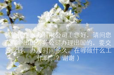 赣榆民生水务有限公司（您好，请问您在哪个出国劳务公司办理出国的，要交多少钱，办理时间多久，在哪做什么工作啊、？谢谢）