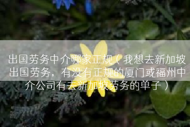 出国劳务中介哪家正规（我想去新加坡出国劳务，有没有正规的厦门或福州中介公司有去新加坡劳务的单子）