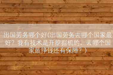 出国劳务哪个好(出国劳务去哪个国家最好？我有技术是开挖掘机的，去哪个国家最挣钱还有保障？)
