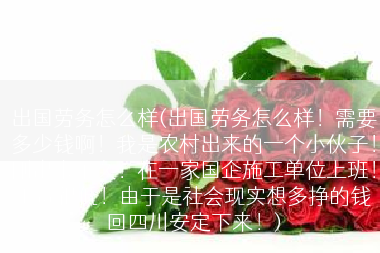 出国劳务怎么样(出国劳务怎么样！需要多少钱啊！我是农村出来的一个小伙子！刚出来不久！在一家国企施工单位上班！工资很低！由于是社会现实想多挣的钱回四川安定下来！)