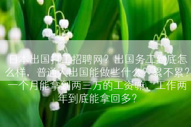 日本出国打工招聘网？出国务工到底怎么样，普通人出国能做些什么？累不累？一个月能拿到两三万的工资嘛，工作两年到底能拿回多？