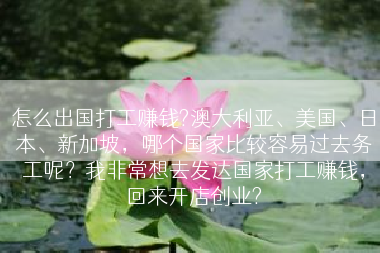 怎么出国打工赚钱?澳大利亚、美国、日本、新加坡，哪个国家比较容易过去务工呢？我非常想去发达国家打工赚钱，回来开店创业?