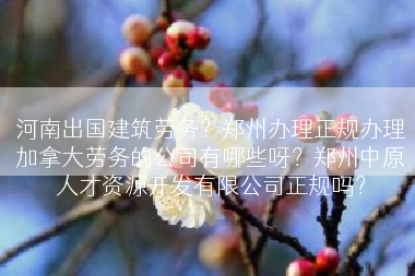 河南出国建筑劳务？郑州办理正规办理加拿大劳务的公司有哪些呀？郑州中原人才资源开发有限公司正规吗？