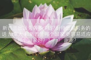 新西兰出国劳务多少钱?厨师出国劳务的话 加拿大 和新西兰哪个国家 更容易适应 那个国家好？？？？ 谢谢?