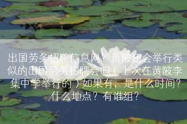 出国劳务招聘信息网？黄陂还会举行类似的出国劳务招聘会吗（上次在黄陂李集中学举行的）如果有，是什么时间？什么地点？有谁组？