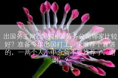 出国务工网?泰安出国劳务公司哪家比较好？准备今年出国打工，求推荐个靠谱的，一两个人小中介就不要推荐了，谢谢。?