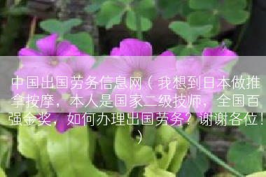 中国出国劳务信息网（我想到日本做推拿按摩，本人是国家二级技师，全国百强金奖，如何办理出国劳务？谢谢各位！）