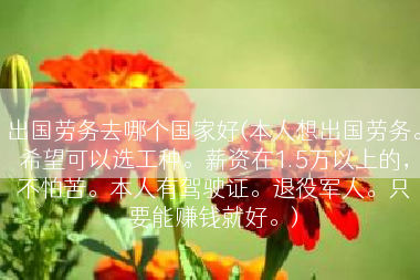 出国劳务去哪个国家好(本人想出国劳务。希望可以选工种。薪资在1.5万以上的，不怕苦。本人有驾驶证。退役军人。只要能赚钱就好。)