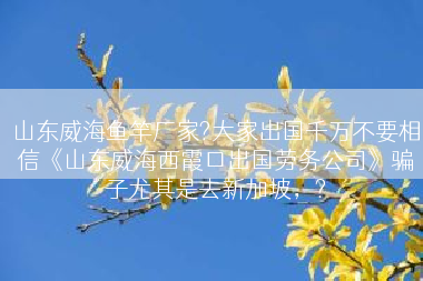 山东威海鱼竿厂家?大家出国千万不要相信《山东威海西霞口出国劳务公司》骗子尤其是去新加坡，?