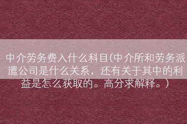 中介劳务费入什么科目(中介所和劳务派遣公司是什么关系，还有关于其中的利益是怎么获取的。高分求解释。)