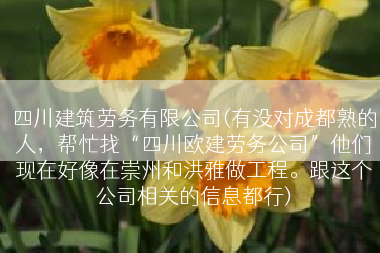 四川建筑劳务有限公司(有没对成都熟的人，帮忙找“四川欧建劳务公司”他们现在好像在崇州和洪雅做工程。跟这个公司相关的信息都行)