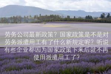 劳务公司最新政策？国家政策是不是对劳务派遣用工有了什么新规定呢？听说有些企业都因为国家政策下来后就不再使用派遣用工了？