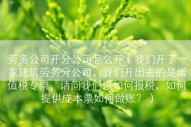劳务公司开分公司怎么开（我们开了一家建筑劳务分公司，我们开出去的是增值税专票，请问我们该如何报税，如何提供成本票如何做账？）