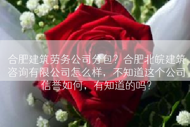 合肥建筑劳务公司分包？合肥北皖建筑咨询有限公司怎么样，不知道这个公司信誉如何，有知道的吗？