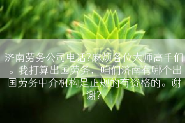 济南劳务公司电话?麻烦各位大师高手们。我打算出国劳务，咱们济南有哪个出国劳务中介机构是正规的有资格的。谢谢?