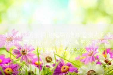 澳大利亚劳务输出骗局?谁知道澳大利亚对中国劳务输出人员的待遇怎么样？适合中国人前往吗？具体怎么办理?