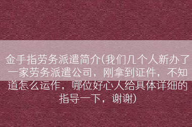 金手指劳务派遣简介(我们几个人新办了一家劳务派遣公司，刚拿到证件，不知道怎么运作，哪位好心人给具体详细的指导一下，谢谢)