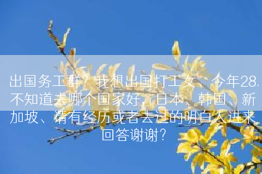 出国务工群？我想出国打工女、今年28.不知道去哪个国家好，日本、韩国、新加坡、请有经历或者去过的明白人进来回答谢谢？