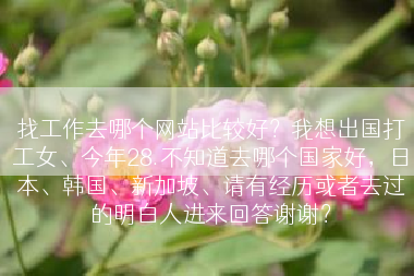 找工作去哪个网站比较好？我想出国打工女、今年28.不知道去哪个国家好，日本、韩国、新加坡、请有经历或者去过的明白人进来回答谢谢？