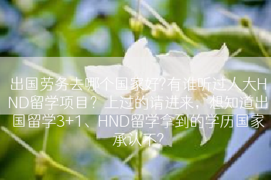 出国劳务去哪个国家好?有谁听过人大HND留学项目？上过的请进来，想知道出国留学3+1、HND留学拿到的学历国家承认不?