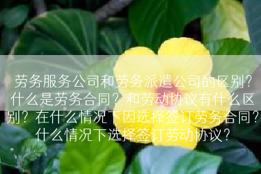 劳务服务公司和劳务派遣公司的区别？什么是劳务合同？和劳动协议有什么区别？在什么情况下因选择签订劳务合同？什么情况下选择签订劳动协议？