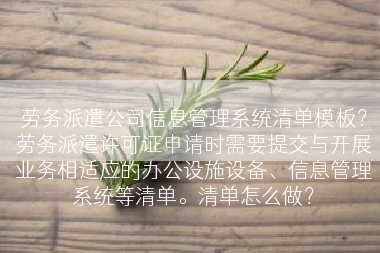 劳务派遣公司信息管理系统清单模板？劳务派遣许可证申请时需要提交与开展业务相适应的办公设施设备、信息管理系统等清单。清单怎么做？