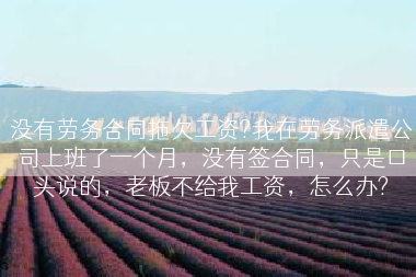 没有劳务合同拖欠工资?我在劳务派遣公司上班了一个月，没有签合同，只是口头说的，老板不给我工资，怎么办?