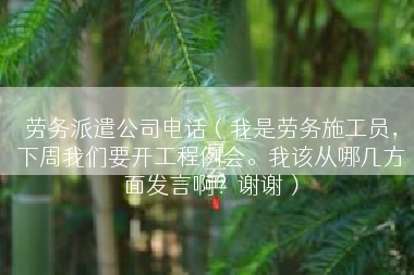 劳务派遣公司电话（我是劳务施工员，下周我们要开工程例会。我该从哪几方面发言啊？谢谢）