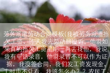劳务派遣劳动合同模板(我被劳务派遣拖欠工资，昨天我去劳动局投诉，他说如果真的拖欠工资星期一再去找他，我说我有电话录音，他说录音不可以作为证据，我没签合同，我们发工资发现金，工时也不让看，我该怎么办？？农民工，苦啊！)