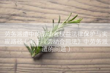 劳务派遣中的劳动者权益法律保护与实现路径（关于《劳动合同法》中劳务派遣的问题）