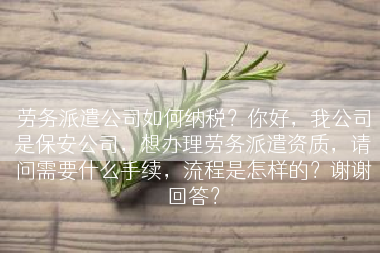 劳务派遣公司如何纳税？你好，我公司是保安公司，想办理劳务派遣资质，请问需要什么手续，流程是怎样的？谢谢回答？