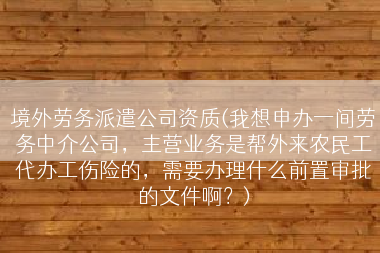 境外劳务派遣公司资质(我想申办一间劳务中介公司，主营业务是帮外来农民工代办工伤险的，需要办理什么前置审批的文件啊？)