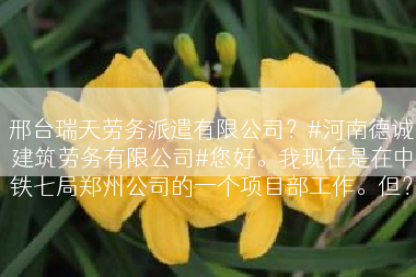 邢台瑞天劳务派遣有限公司？#河南德诚建筑劳务有限公司#您好。我现在是在中铁七局郑州公司的一个项目部工作。但？
