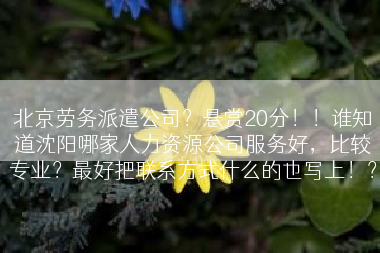 北京劳务派遣公司？悬赏20分！！谁知道沈阳哪家人力资源公司服务好，比较专业？最好把联系方式什么的也写上！？